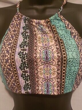 Boho Crop Dry Fit Halter Bikini Top Sz Sm Removable Pads Racer Back
